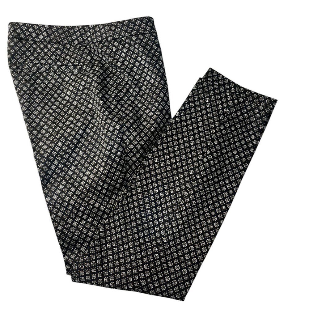 CYNTHIA ROWLEY ANKLE PANTS SIZE 2 BLACK/WHITE/MUSTARD GEOMETRIC STRETCH